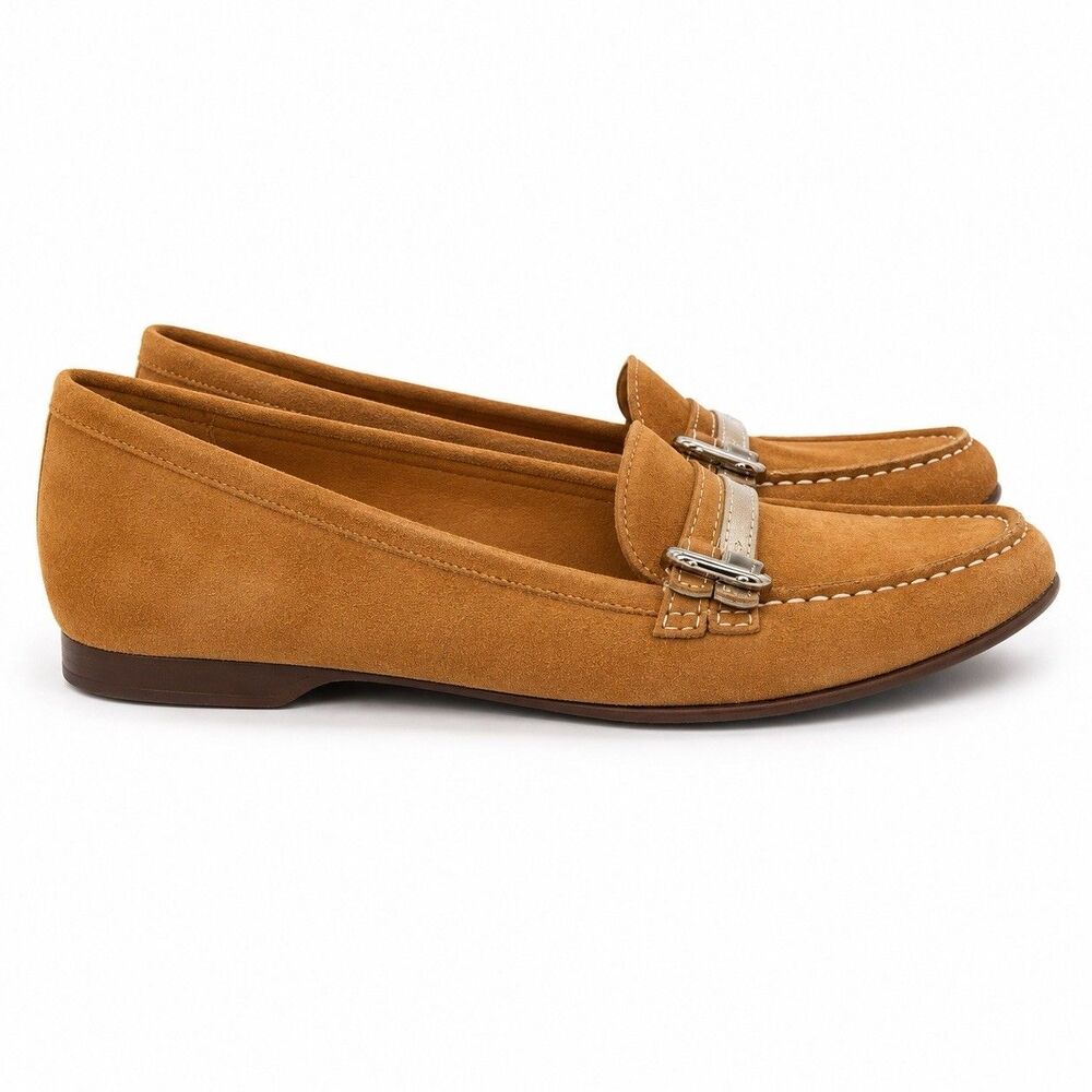 Cole Haan Tan Suede Loafers Women Size 7 Slip On Moc Toe Driving Flats - Picture 1 of 14